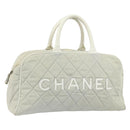 CHANEL Matelasse Hand Bag Canvas Gray Silver CC Auth gh1814-1