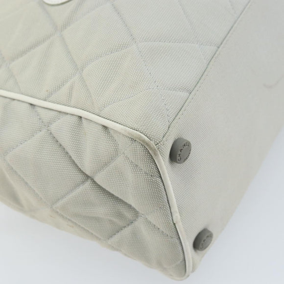 CHANEL Matelasse Hand Bag Canvas Gray Silver CC Auth gh1814