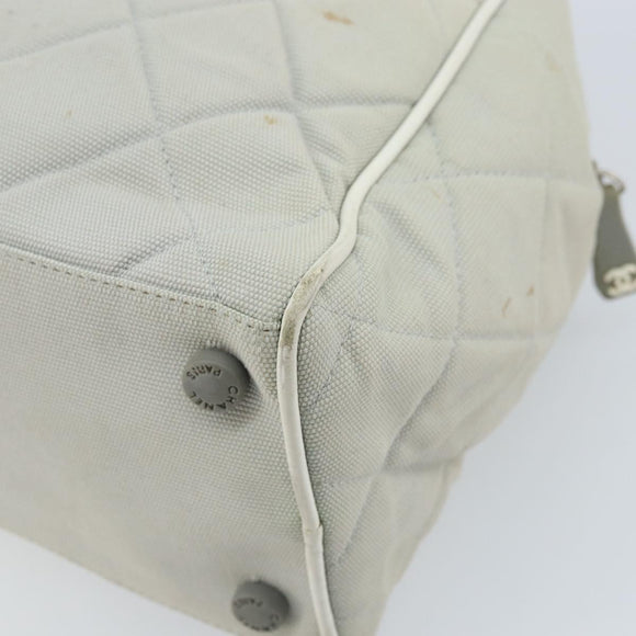CHANEL Matelasse Hand Bag Canvas Gray Silver CC Auth gh1814