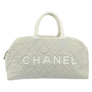 CHANEL Matelasse Hand Bag Canvas Gray Silver CC Auth gh1814-13