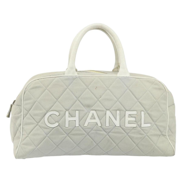 CHANEL Matelasse Hand Bag Canvas Gray Silver CC Auth gh1814