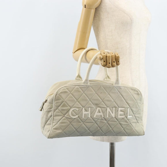 CHANEL Matelasse Hand Bag Canvas Gray Silver CC Auth gh1814