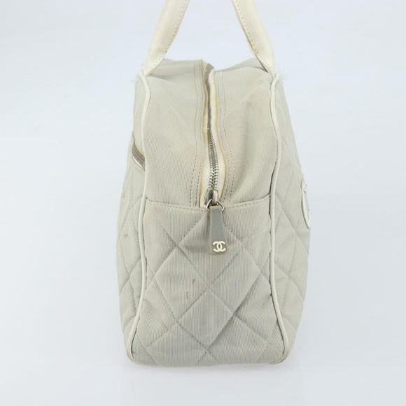 CHANEL Matelasse Hand Bag Canvas Gray Silver CC Auth gh1814