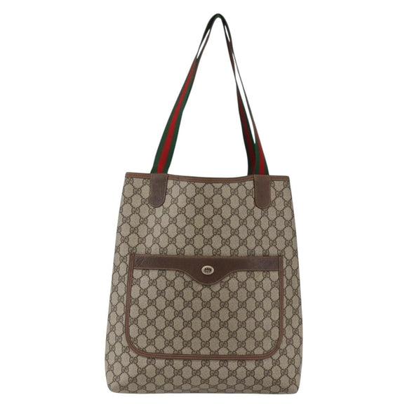 GUCCI GG Supreme Web Sherry Line Tote Bag PVC Beige Gold Auth gh1816
