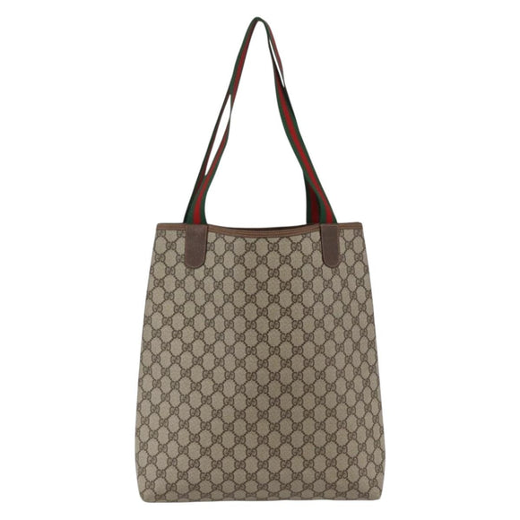 GUCCI GG Supreme Web Sherry Line Tote Bag PVC Beige Gold Auth gh1816