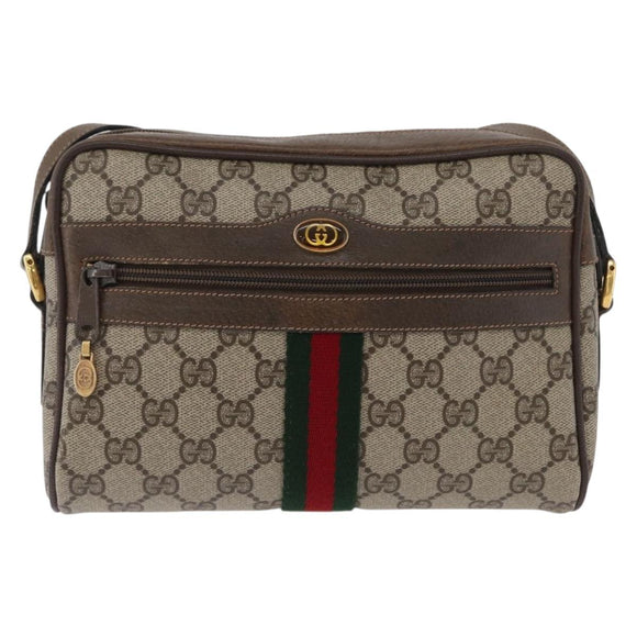 GUCCI GG Supreme Web Sherry Line Bag PVC Beige Gold 56 02 004 Auth gh1818