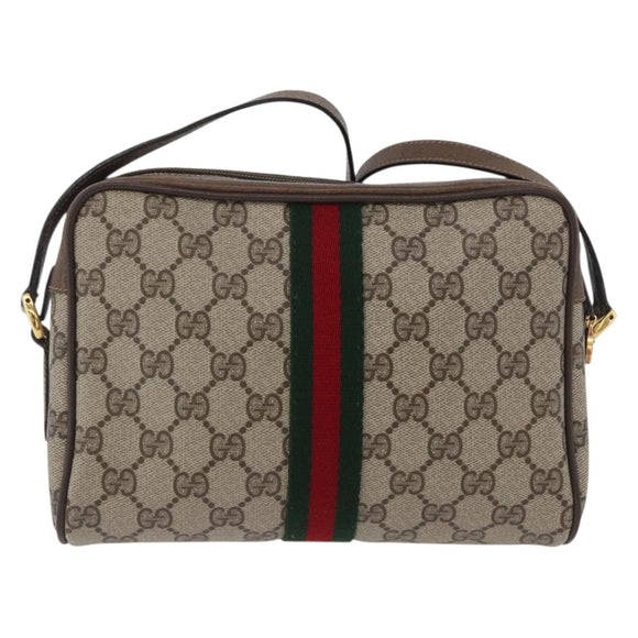 GUCCI GG Supreme Web Sherry Line Bag PVC Beige Gold 56 02 004 Auth gh1818