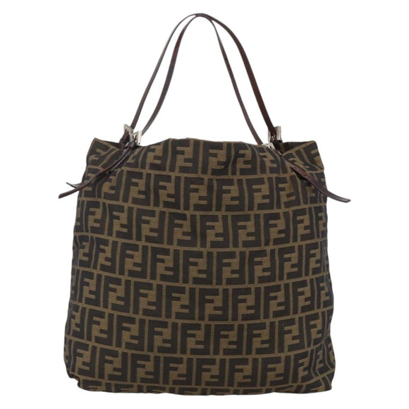 FENDI Zucca Canvas Tote Bag Brown Black Auth gh1821