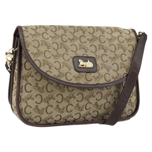 CELINE C Sulky Shoulder Bag Canvas Beige Gold Auth gh1822