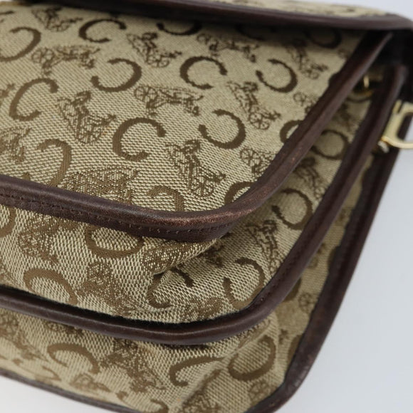 CELINE C Sulky Shoulder Bag Canvas Beige Gold Auth gh1822