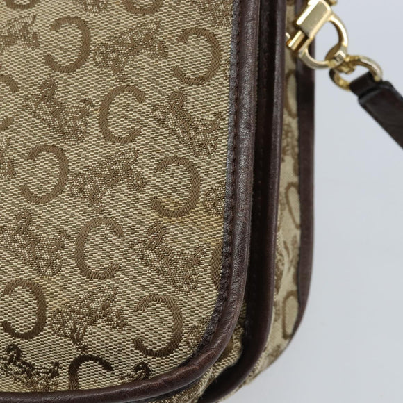 CELINE C Sulky Shoulder Bag Canvas Beige Gold Auth gh1822