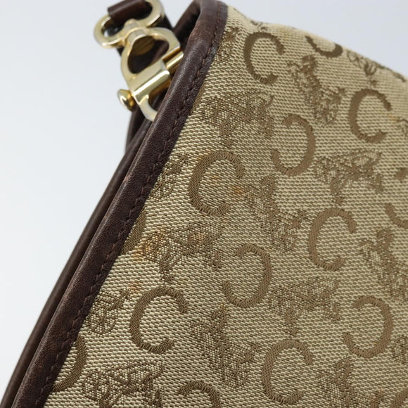CELINE C Sulky Shoulder Bag Canvas Beige Gold Auth gh1822