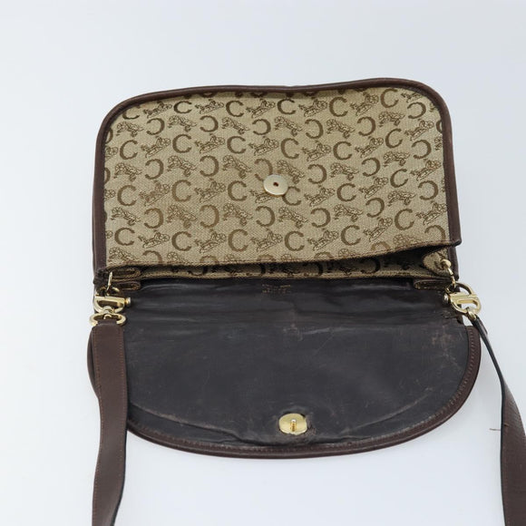 CELINE C Sulky Shoulder Bag Canvas Beige Gold Auth gh1822