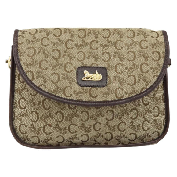 CELINE C Sulky Shoulder Bag Canvas Beige Gold Auth gh1822