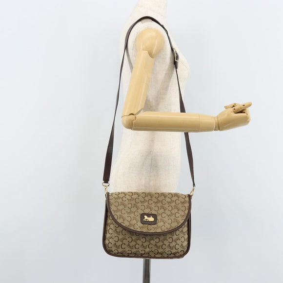 CELINE C Sulky Shoulder Bag Canvas Beige Gold Auth gh1822