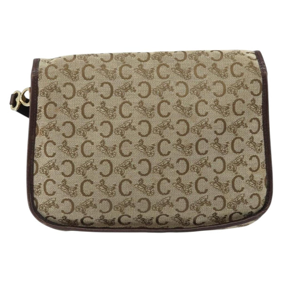 CELINE C Sulky Shoulder Bag Canvas Beige Gold Auth gh1822