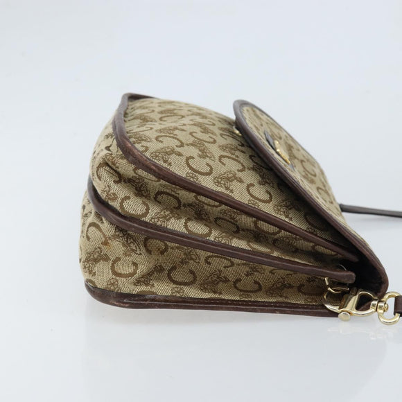 CELINE C Sulky Shoulder Bag Canvas Beige Gold Auth gh1822