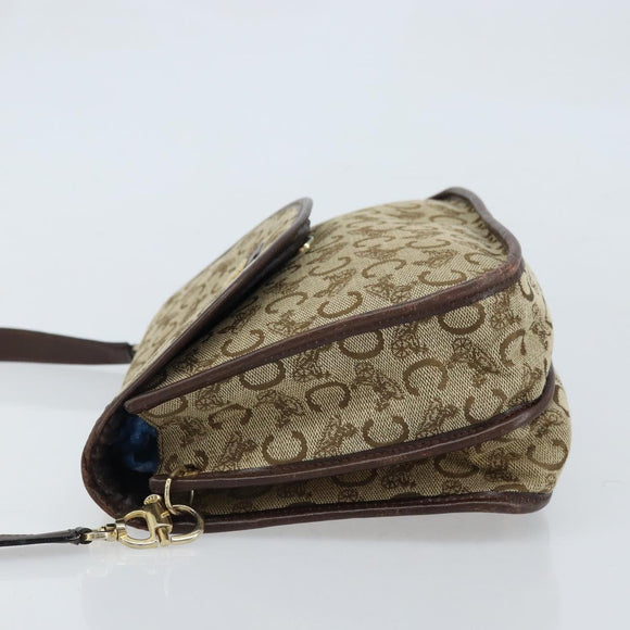 CELINE C Sulky Shoulder Bag Canvas Beige Gold Auth gh1822