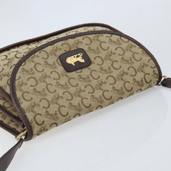 CELINE C Sulky Shoulder Bag Canvas Beige Gold Auth gh1822
