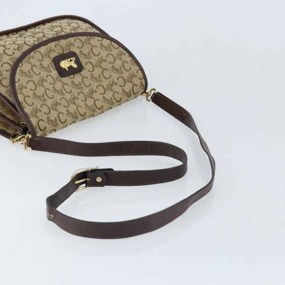CELINE C Sulky Shoulder Bag Canvas Beige Gold Auth gh1822