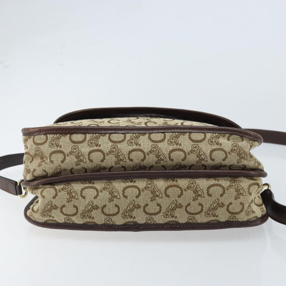 CELINE C Sulky Shoulder Bag Canvas Beige Gold Auth gh1822