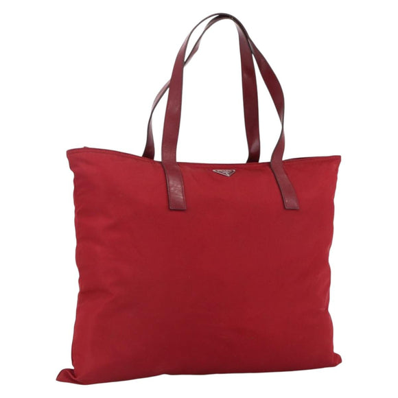 PRADA Tote Bag Nylon Red Silver Auth gh1824