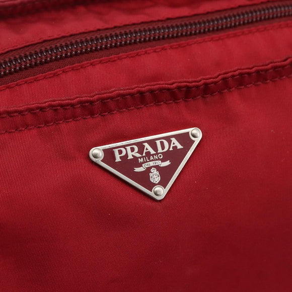 PRADA Tote Bag Nylon Red Silver Auth gh1824