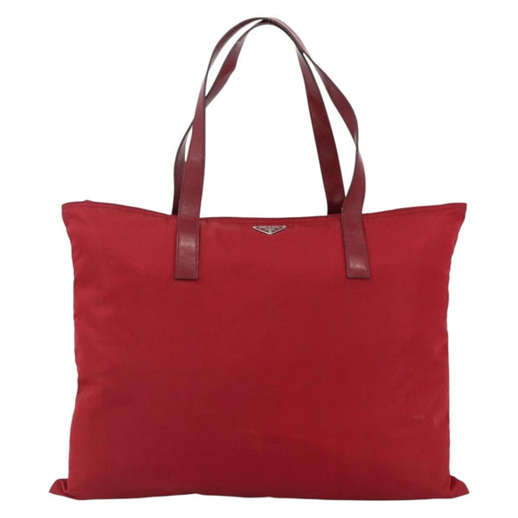 PRADA Tote Bag Nylon Red Silver Auth gh1824