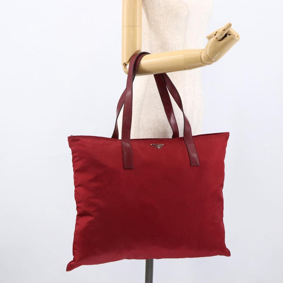 PRADA Tote Bag Nylon Red Silver Auth gh1824