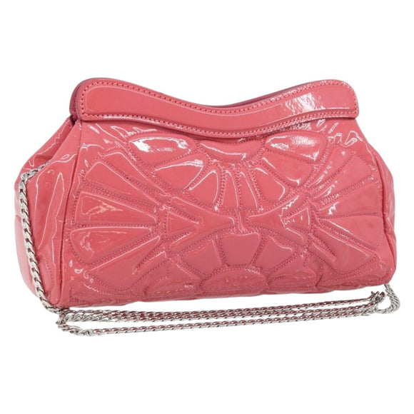 Miu Miu Chain Shoulder Bag Patent leather Pink Silver Auth gh1826
