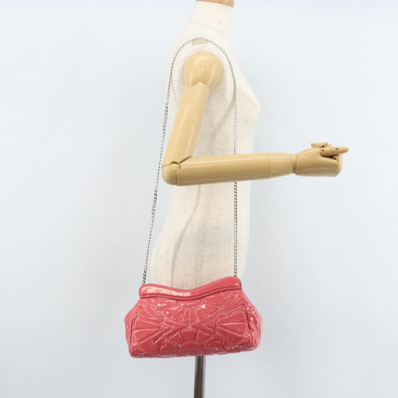 Miu Miu Chain Shoulder Bag Patent leather Pink Silver Auth gh1826