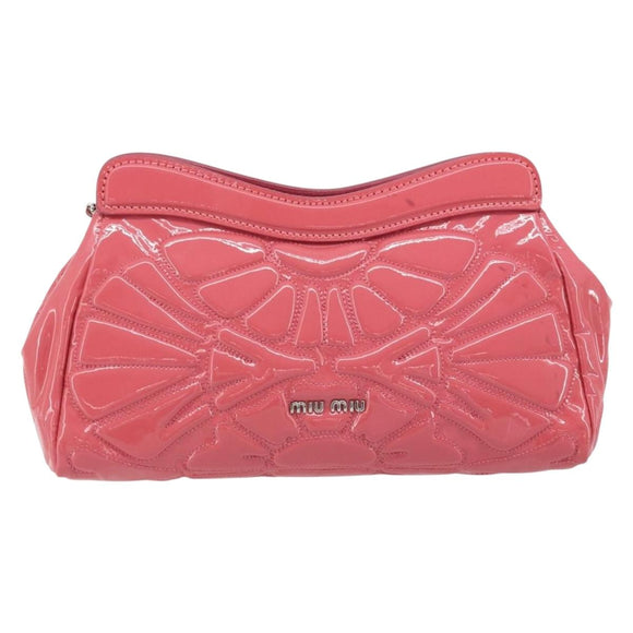 Miu Miu Chain Shoulder Bag Patent leather Pink Silver Auth gh1826