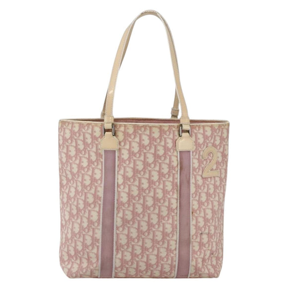 Christian Dior Trotter Canvas Tote Bag PVC Pink Silver Auth gh1833