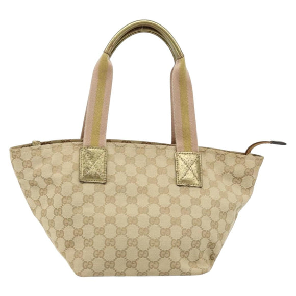 GUCCI GG Canvas Hand Bag Beige Gold 131228 Auth gh1835