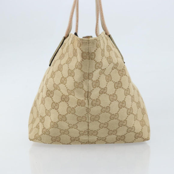 GUCCI GG Canvas Hand Bag Beige Gold 131228 Auth gh1835