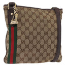 GUCCI GG Canvas Web Sherry Line Shoulder Bag Beige Gold Red 144388 Auth gh1840-1