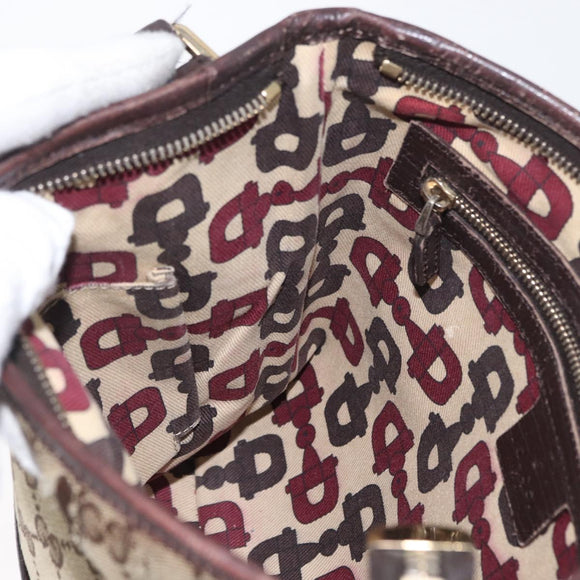 GUCCI GG Canvas Web Sherry Line Shoulder Bag Beige Gold Red 144388 Auth gh1840