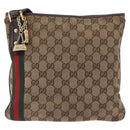 GUCCI GG Canvas Web Sherry Line Shoulder Bag Beige Gold Red 144388 Auth gh1840-13