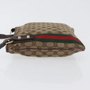 GUCCI GG Canvas Web Sherry Line Shoulder Bag Beige Gold Red 144388 Auth gh1840-4