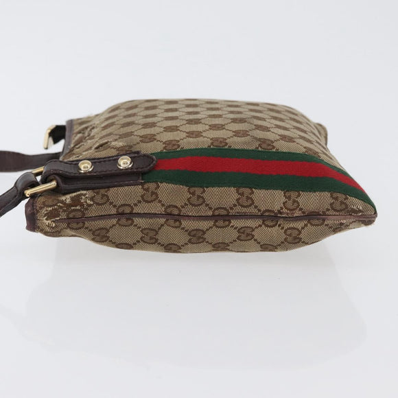 GUCCI GG Canvas Web Sherry Line Shoulder Bag Beige Gold Red 144388 Auth gh1840