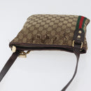 GUCCI GG Canvas Web Sherry Line Shoulder Bag Beige Gold Red 144388 Auth gh1840-6