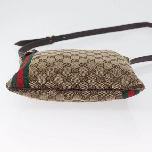 GUCCI GG Canvas Web Sherry Line Umhängetasche Beige Gold Rot 144388 Auth gh1840
