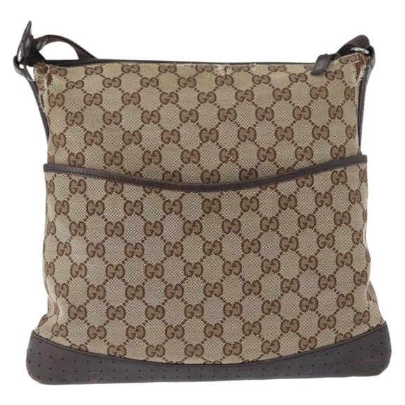 GUCCI GG Canvas Shoulder Bag Beige Silver 145857 Auth gh1844