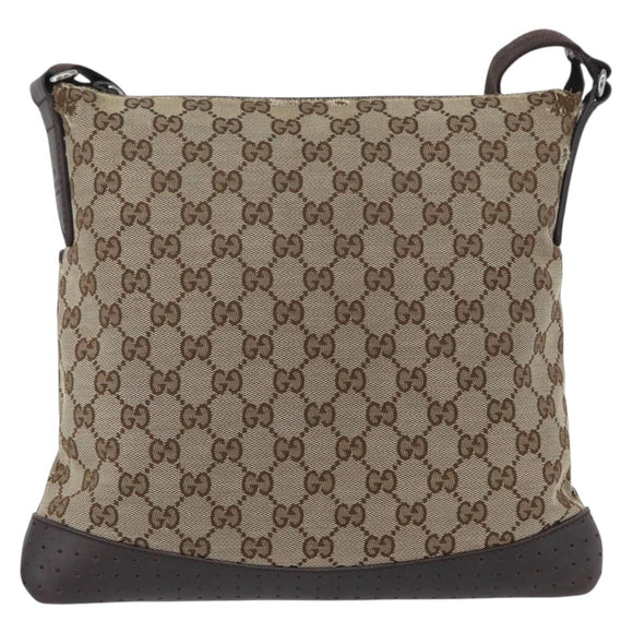 GUCCI GG Canvas Shoulder Bag Beige Silver 145857 Auth gh1844