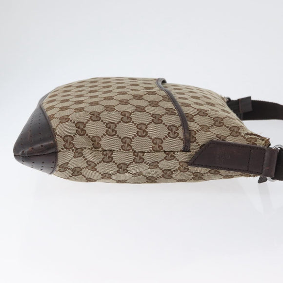 GUCCI GG Canvas Shoulder Bag Beige Silver 145857 Auth gh1844