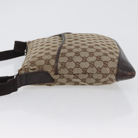 GUCCI GG Canvas Shoulder Bag Beige Silver 145857 Auth gh1844