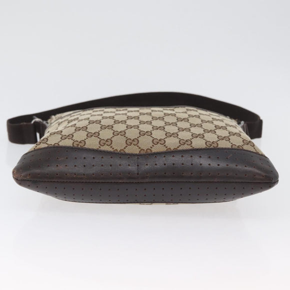 GUCCI GG Canvas Shoulder Bag Beige Silver 145857 Auth gh1844