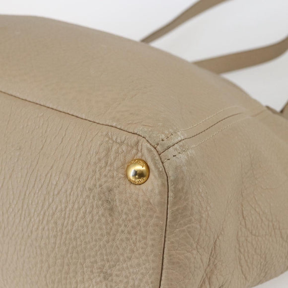 PRADA Tote Bag Leather Beige Gold Auth gh1849
