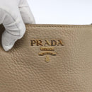 PRADA Tote Bag Leather Beige Gold Auth gh1849-17