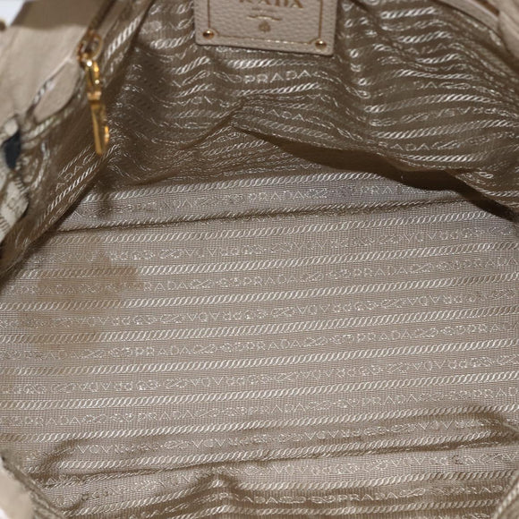 PRADA Tote Bag Leather Beige Gold Auth gh1849